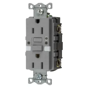 HUBBELL WIRING DEVICE-KELLEMS GFRST15GYNL Gfci Receptacle, Self Test, 15A 125V, 5- 15R, With Nightlight, Gray | BD3XPC