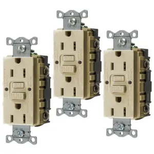 HUBBELL WIRING DEVICE-KELLEMS GFRST15I3 Gfci Receptacle, 15A 125V, 2-P 3-W Grounding, 5-15R, Ivory, 3 Pk | BD4BPU