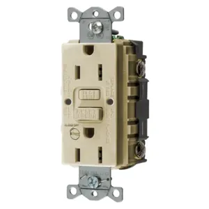 HUBBELL WIRING DEVICE-KELLEMS GFRST15IB Gfci Receptacle, 15A 125V, 5-15R, With Alarm, Ivory | BD3NKC