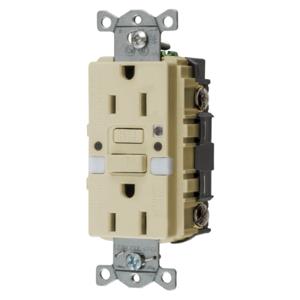 HUBBELL WIRING DEVICE-KELLEMS GFRST15INL Gfci Receptacle, Self Test, 15A 125V, 5- 15R, With Nightlight, Ivory | BD4MQQ