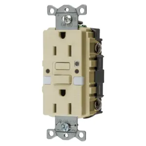 HUBBELL WIRING DEVICE-KELLEMS GFRST15INL Gfci Receptacle, Self Test, 15A 125V, 5- 15R, With Nightlight, Ivory | BD4MQQ