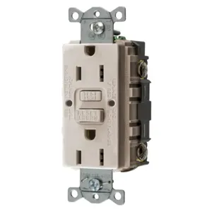 HUBBELL WIRING DEVICE-KELLEMS GFRST15LA Gfci Receptacle, 15A 125V, 2-Pole 3-Wire Grounding, 5-15R, Light Almond | BD3XPD