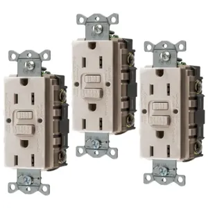 HUBBELL WIRING DEVICE-KELLEMS GFRST15LA3 Gfci Receptacle, 15A 125V, 2-P 3-W Grounding, 5-15R, Light Almond, 3 Pk | CE6RAT