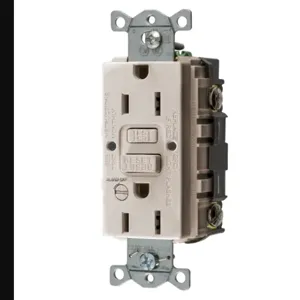 HUBBELL WIRING DEVICE-KELLEMS GFRST15LAB Gfci Receptacle, 15A 125V, 5-15R, With Alarm, Light Almond | BD4GLB