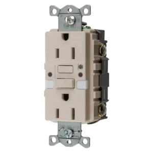 HUBBELL WIRING DEVICE-KELLEMS GFRST15LANL Gfci Receptacle, Self Test, 15A 125V, 5- 15R, With Nightlight, Light Almond | BD3RXK