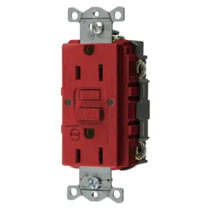 HUBBELL WIRING DEVICE-KELLEMS GFRST15RB Gfci Receptacle, 15A 125V, 5-15R, With Alarm, Red | BD4DWN