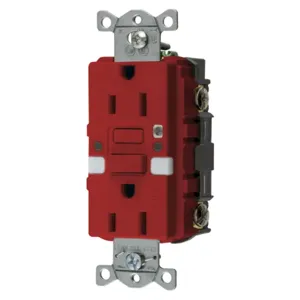 HUBBELL WIRING DEVICE-KELLEMS GFRST15RNL Gfci Receptacle, Self Test, 15A 125V, 5- 15R, With Nightlight, Red | BD4FGA