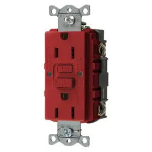 HUBBELL WIRING DEVICE-KELLEMS GFRST15RU Gfci Receptacle, 15A 125V, 2-P 3-W Grounding, Red | BD4FGB