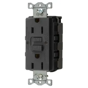 HUBBELL WIRING DEVICE-KELLEMS GFRST15SNAPBK Gfci Receptacle, 15A 125V, 2-P 3-W Grounding, 5-15R, Black | BD4AQW