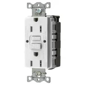 HUBBELL WIRING DEVICE-KELLEMS GFRST15SNAPWNA Gfci Receptacle, Self Test, 15A 125V, 5-15R, White | BD3ZNM