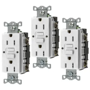 HUBBELL WIRING DEVICE-KELLEMS GFRST15W3 Gfci Receptacle, 15A 125V, 2-P 3-W Grounding, White, 3 Pk | BD4KWR