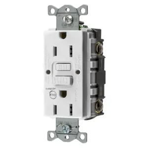 HUBBELL WIRING DEVICE-KELLEMS GFRST15WB Gfci Receptacle, 15A 125V, 5-15R, With Alarm, White | BD4GLC