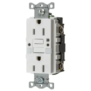 HUBBELL WIRING DEVICE-KELLEMS GFRST15WNL GFCI Receptacle, Industrial, Decorator Duplex, Flush Mount, 15A | BD3VAA 45UE67