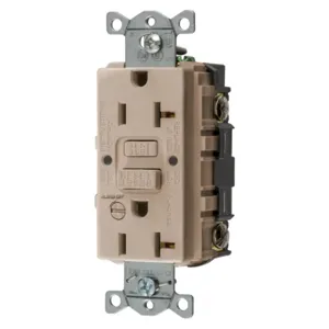 HUBBELL WIRING DEVICE-KELLEMS GFRST20ALB Gfci Receptacle, 20A 125V, 5-20R, With Alarm, Almond | BD4NHA