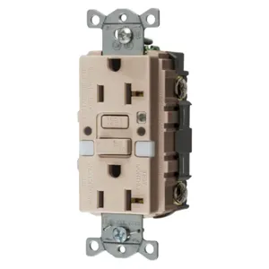 HUBBELL WIRING DEVICE-KELLEMS GFRST20ALNL Gfci Receptacle, Self Test, 20A 125V, 5- 20R, With Nightlight, Almond | BD3THC