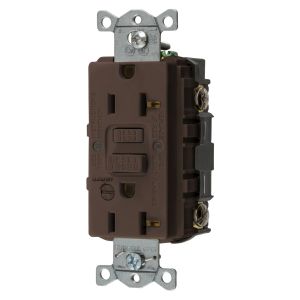HUBBELL WIRING DEVICE-KELLEMS GFRST20B Gfci Receptacle, 20A 125V, 5-20R, With Alarm, Brown | BD3RKT