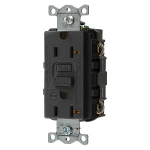 HUBBELL WIRING DEVICE-KELLEMS GFRST20BKB Gfci Receptacle, 20A 125V, 5-20R, With Alarm, Black | BD4CRQ