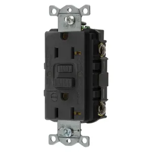 HUBBELL WIRING DEVICE-KELLEMS GFRST20BKB Gfci Receptacle, 20A 125V, 5-20R, With Alarm, Black | BD4CRQ