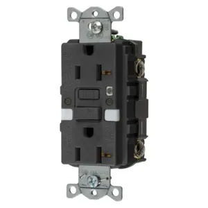 HUBBELL WIRING DEVICE-KELLEMS GFRST20BKNL Gfci Receptacle, Self Test, 20A 125V, 5- 20R, With Nightlight, Black | BD4HRW