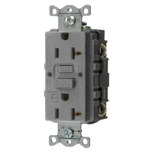 HUBBELL WIRING DEVICE-KELLEMS GFRST20GYB Gfci Receptacle, 20A 125V, 5-20R, With Alarm, Gray | BD4PFK