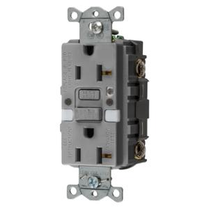 HUBBELL WIRING DEVICE-KELLEMS GFRST20GYNL Gfci Receptacle, Self Test, 20A 125V, 5- 20R, With Nightlight, Gray | BD4DWT