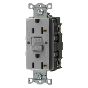 HUBBELL WIRING DEVICE-KELLEMS GFRST20GYU Gfci Receptacle, 20A 125V, 2-P 3-W Grounding, 5-20R, Gray | BD4HRX