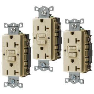 HUBBELL WIRING DEVICE-KELLEMS GFRST20I3 Gfci Receptacle, 20A 125V, 2-P 3-W Grounding, 5-20R, Ivory, 3 Pk | BD3THD
