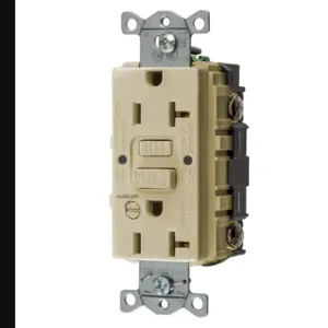 HUBBELL WIRING DEVICE-KELLEMS GFRST20IB Gfci Receptacle, 20A 125V, 5-20R, With Alarm, Ivory | BD3YPC