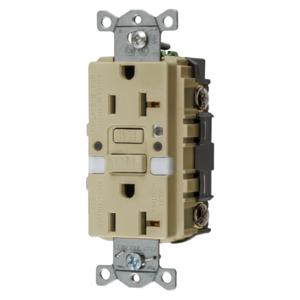 HUBBELL WIRING DEVICE-KELLEMS GFRST20INL Gfci Receptacle, Self Test, 20A 125V, 5- 20R, With Nightlight, Ivory | BD4LUT