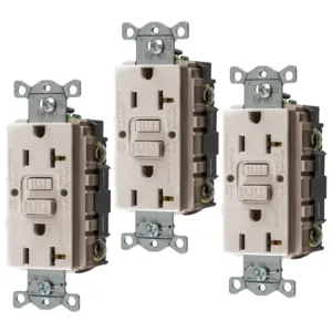 HUBBELL WIRING DEVICE-KELLEMS GFRST20LA3 Gfci Receptacle, 20A 125V, 2-P 3-W Grounding, 5-20R, Light Almond, 3 Pk | BD4BPY