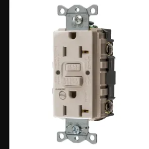 HUBBELL WIRING DEVICE-KELLEMS GFRST20LAB Gfci Receptacle, 20A 125V, 5-20R, With Alarm, Light Almond | BD4GLF