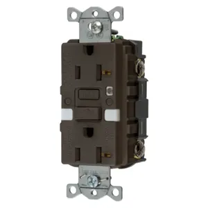 HUBBELL WIRING DEVICE-KELLEMS GFRST20NL Gfci Receptacle, Self Test, 20A 125V, 5- 20R, With Nightlight, Brown | BD3QBT