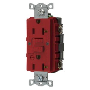 HUBBELL WIRING DEVICE-KELLEMS GFRST20RB Gfci Receptacle, 20A 125V, 5-20R, With Alarm, Red | BD4AQX