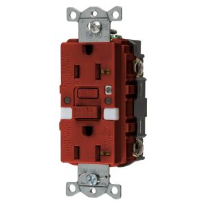 HUBBELL WIRING DEVICE-KELLEMS GFRST20RNL Gfci Receptacle, Self Test, 20A 125V, 5- 20R, With Nightlight, Red | BD4BPZ