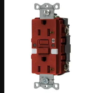 HUBBELL WIRING DEVICE-KELLEMS GFRST20RNL Gfci Receptacle, Self Test, 20A 125V, 5- 20R, With Nightlight, Red | BD4BPZ