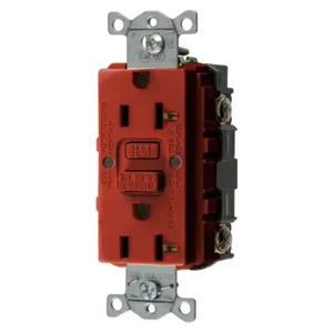 HUBBELL WIRING DEVICE-KELLEMS GFRST20RU Gfci Receptacle, Self Test, 20A 125V, 5-20R, Red | BD4KWT