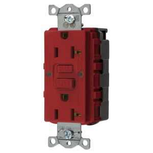 HUBBELL WIRING DEVICE-KELLEMS GFRST20SNAPRNA Gfci-Buchse, Selbsttest, 20 A 125 V, 5-20 R, rot | BD3YPF