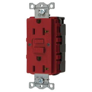 HUBBELL WIRING DEVICE-KELLEMS GFRST20SNAPRNA Gfci Receptacle, Self Test, 20A 125V, 5-20R, Red | BD3YPF