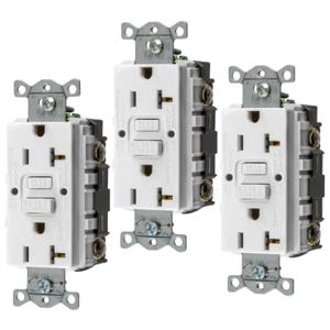 HUBBELL WIRING DEVICE-KELLEMS GFRST20W3 Gfci Receptacle, 20A 125V, 2-P 3-W Grounding, 5-20R, White 3 Pk | BD3YPH
