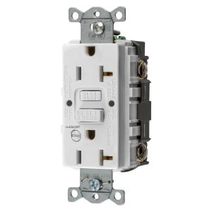 HUBBELL WIRING DEVICE-KELLEMS GFRST20WB Gfci Receptacle, 20A 125V, 5-20R, With Alarm, White | BD3VVD