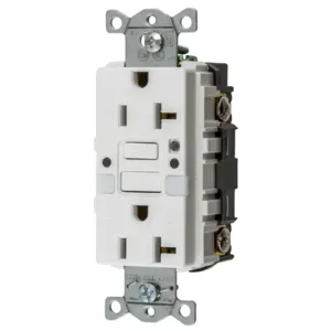 HUBBELL WIRING DEVICE-KELLEMS GFRST20WNL Gfci Receptacle, Self Test, 20A 125V, 5- 20R, With Nightlight, White | BD4KWW