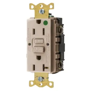 HUBBELL WIRING DEVICE-KELLEMS GFRST82ALU Gfci Receptacle, 15A 125V, 2-P 3-W Grounding, 5-15R, Almond | BD4FGK