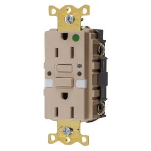 HUBBELL WIRING DEVICE-KELLEMS GFRST82ALNL Gfci Receptacle, 15A 125V, 2-P 3-W Grounding, 5-15R, Almond, Night Light | BD4FGJ