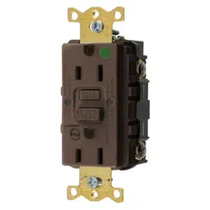 HUBBELL WIRING DEVICE-KELLEMS GFRST82B Gfci Receptacle, 15A 125V, 5-15R, With Alarm, Almond | BD4CRU