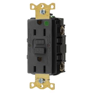 HUBBELL WIRING DEVICE-KELLEMS GFRST82BK Gfci Receptacle, 15A 125V, 2-P 3-W Grounding, 5-15R, Black | AH8ZZV 39EA33