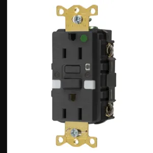 HUBBELL WIRING DEVICE-KELLEMS GFRST82BKNL Gfci Receptacle, 15A 125V, 2-P 3-W Grounding, 5-15R, Black, With Light Light | BD4NHC