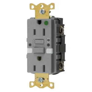 HUBBELL WIRING DEVICE-KELLEMS GFRST82GYNL Gfci Receptacle, 15A 125V, 2-P 3-W Grounding, 5-15R, Gray, Night Light | BD4FGL