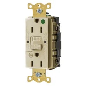 HUBBELL WIRING DEVICE-KELLEMS GFRST82IB Gfci Receptacle, 15A 125V, 5-15R, With Alarm, Almond | BD4NHE