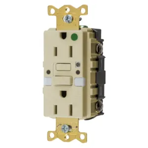 HUBBELL WIRING DEVICE-KELLEMS GFRST82INL Gfci Receptacle, 15A 125V, 2-P 3-W Grounding, 5-15R, Ivory, Night Light | BD3ZNT