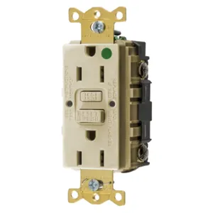 HUBBELL WIRING DEVICE-KELLEMS GFRST82IU Gfci Receptacle, 15A 125V, 2-P 3-W Grounding, 5-15R, Ivory | BD3ZNU